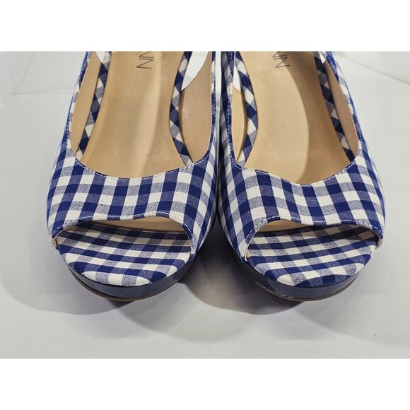 MW Women's 8 Aubrey Lynn Blue Check peep Toe Slingback High Heels Shoes NWOB NEW - Picture 5 of 8